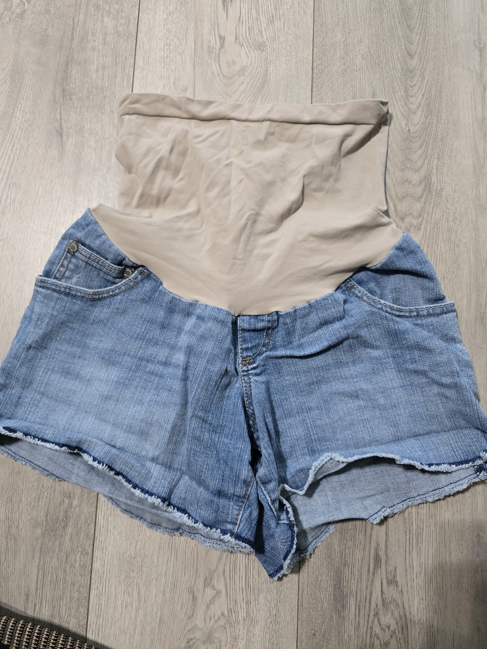 Sears Light Blue Denim Shorts with Beige Maternity Panel